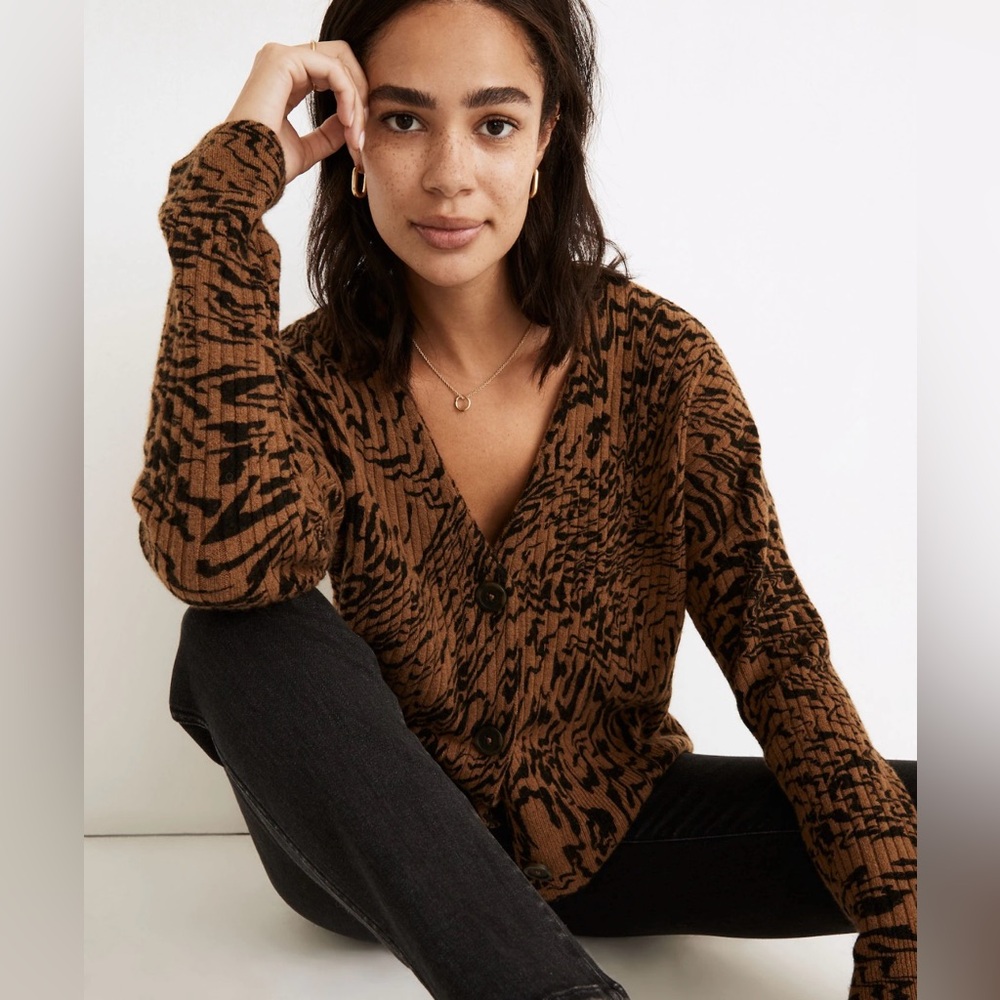 Madewell Tigerized Cameron Ribbed Cardigan Sweater size small